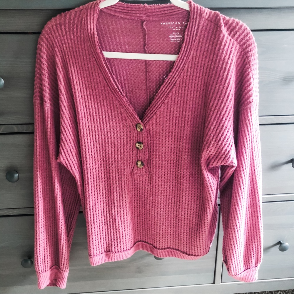 Soft Waffle Knit Henley Sweater
